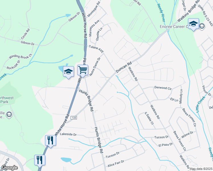 map of restaurants, bars, coffee shops, grocery stores, and more near 116 Duncan Road in Greenville