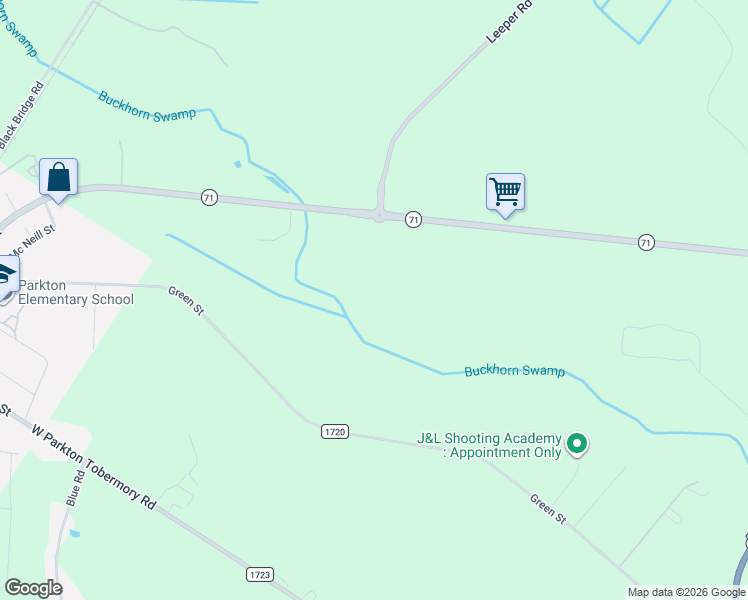map of restaurants, bars, coffee shops, grocery stores, and more near 103 Venus Lane in Parkton