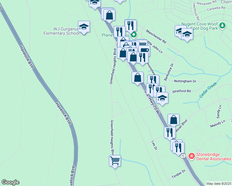 map of restaurants, bars, coffee shops, grocery stores, and more near 306 Greenfield Heights Boulevard in Havelock