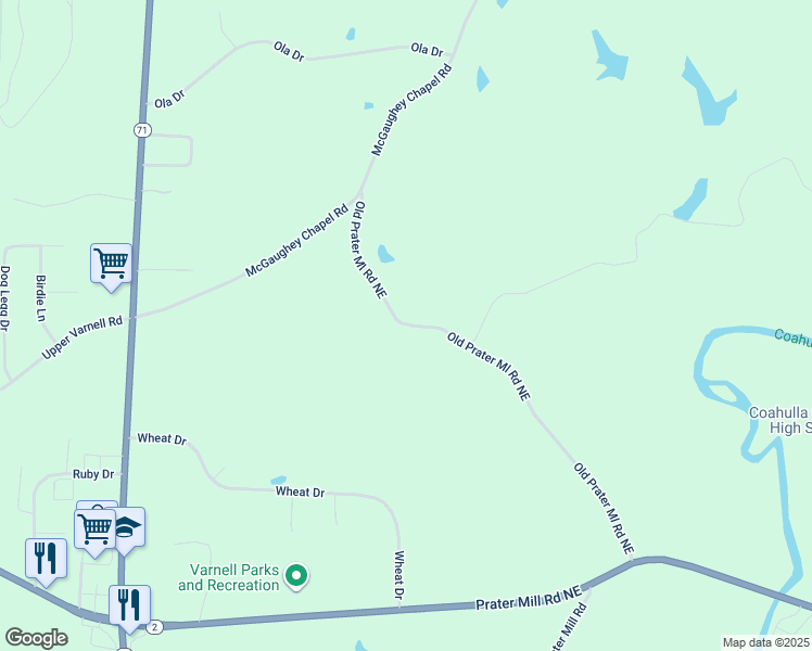 map of restaurants, bars, coffee shops, grocery stores, and more near Old Praters Mill Road Northeast in Whitfield County