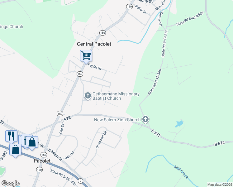 map of restaurants, bars, coffee shops, grocery stores, and more near 251 Spruce Street in Pacolet