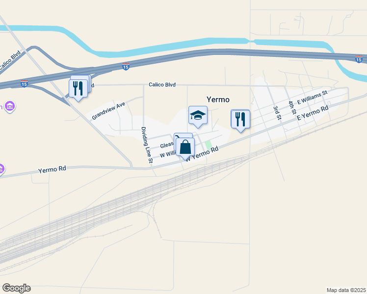 map of restaurants, bars, coffee shops, grocery stores, and more near 38236 West Williams Street in Yermo
