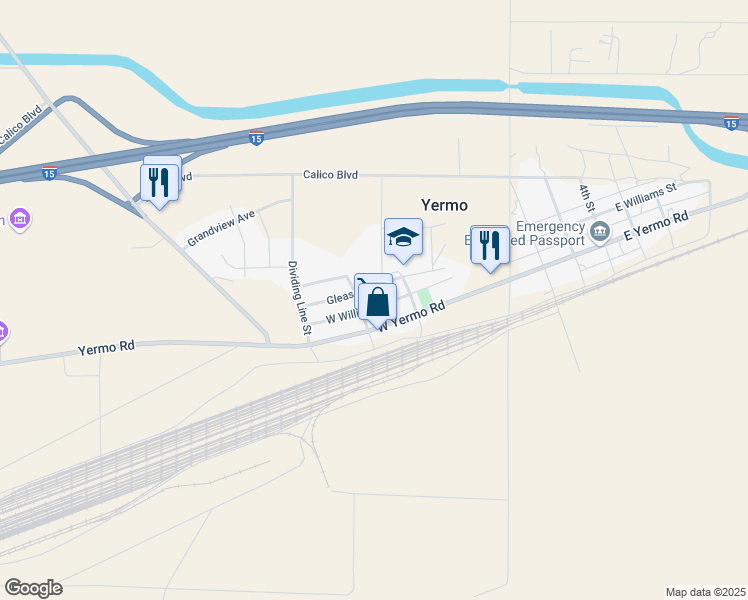map of restaurants, bars, coffee shops, grocery stores, and more near 38236 West Williams Street in Yermo