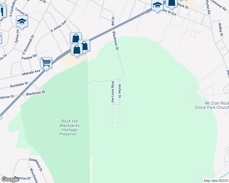 map of restaurants, bars, coffee shops, grocery stores, and more near 1025 Archer Drive in Rock Hill