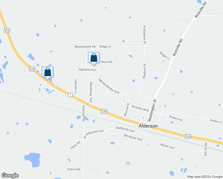 map of restaurants, bars, coffee shops, grocery stores, and more near Northwest McAlester Avenue in McAlester