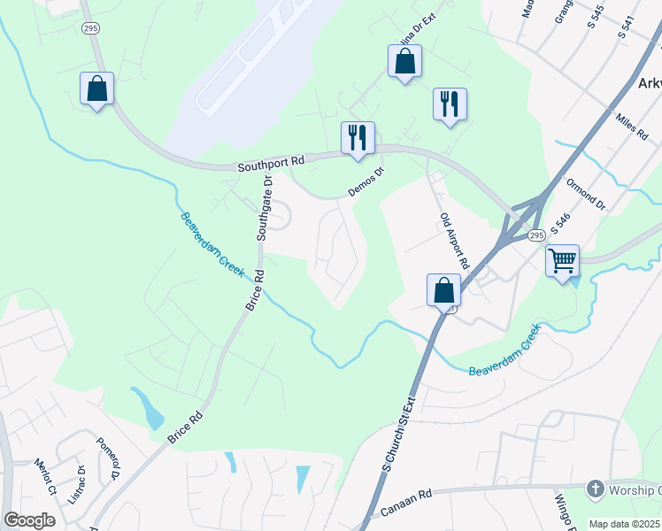 map of restaurants, bars, coffee shops, grocery stores, and more near 150 Evans Drive in Roebuck