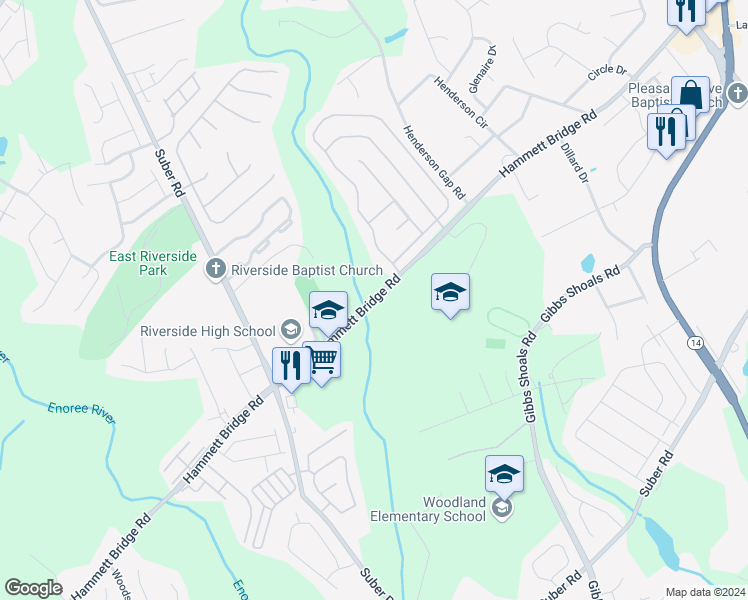 map of restaurants, bars, coffee shops, grocery stores, and more near 1023 Hammett Bridge Road in Greer