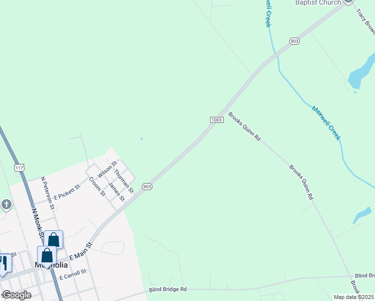 map of restaurants, bars, coffee shops, grocery stores, and more near North Carolina 903 in Magnolia