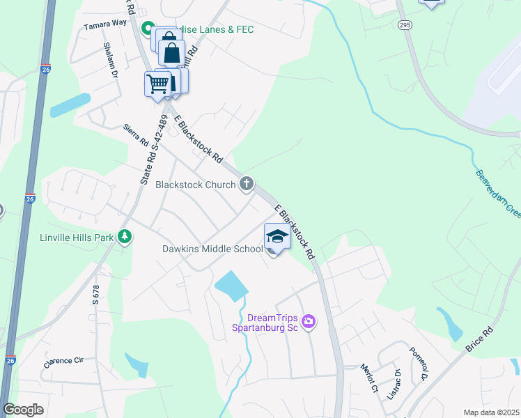map of restaurants, bars, coffee shops, grocery stores, and more near 1126 East Blackstock Road in Moore