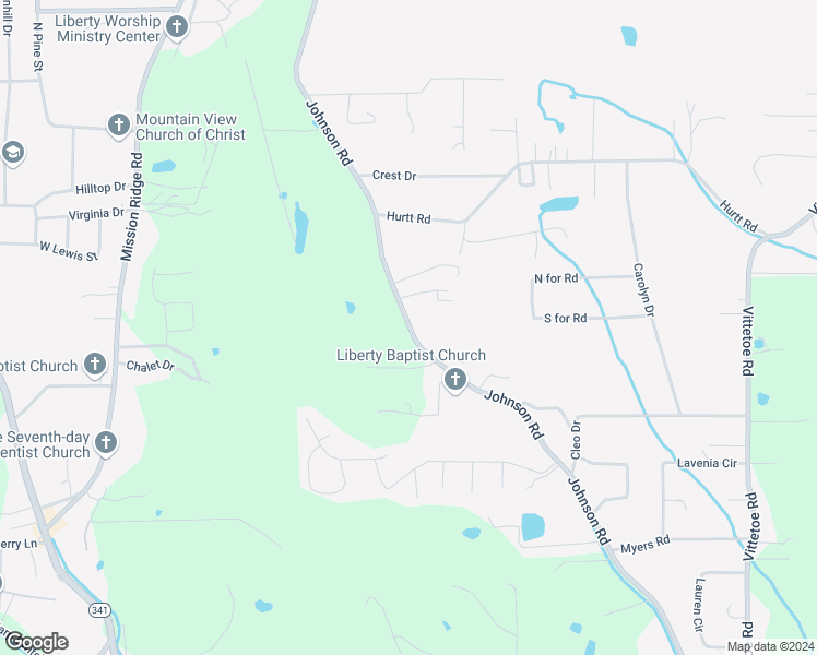 map of restaurants, bars, coffee shops, grocery stores, and more near 1121 Johnson Road in Chickamauga