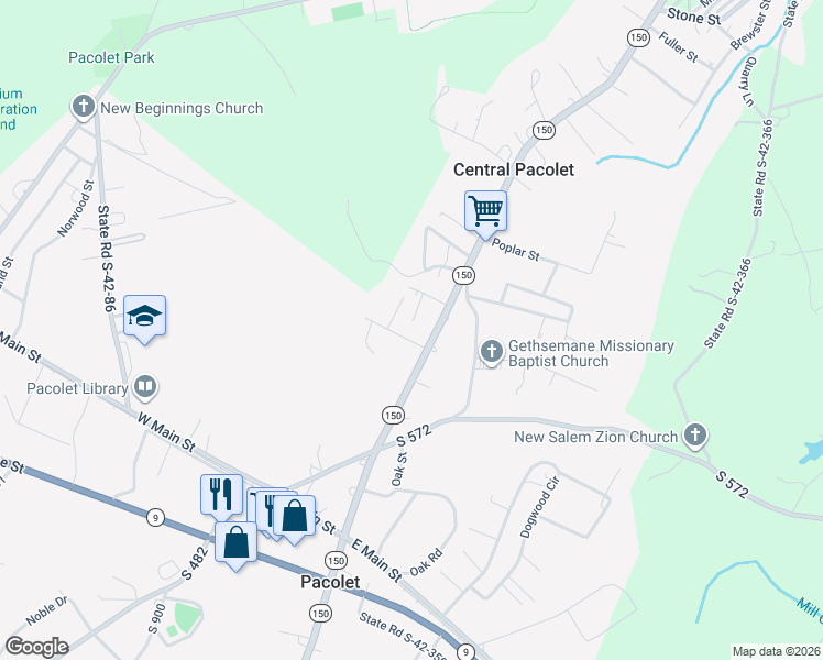 map of restaurants, bars, coffee shops, grocery stores, and more near 161 Walnut Street in Pacolet