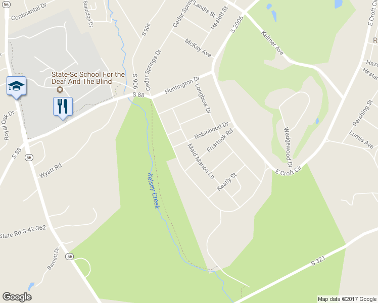 map of restaurants, bars, coffee shops, grocery stores, and more near 3831 Maid Marion Lane in Spartanburg