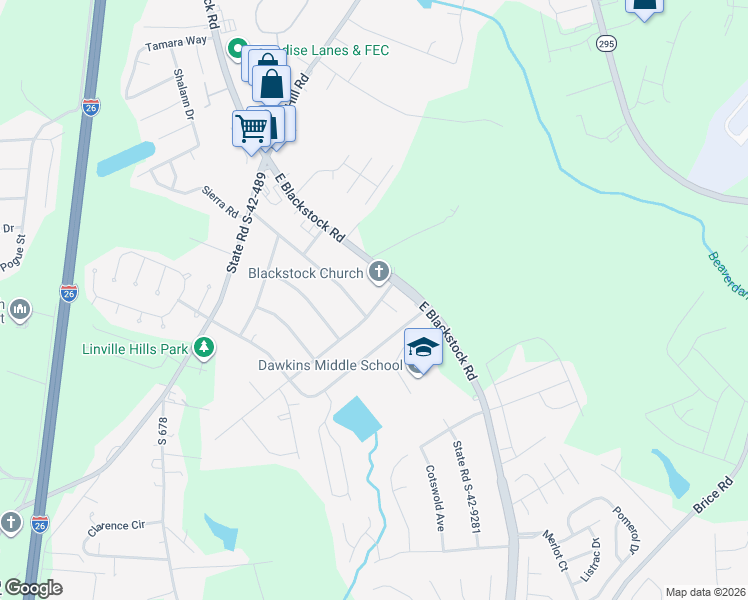 map of restaurants, bars, coffee shops, grocery stores, and more near 106 Old Farm Road in Moore