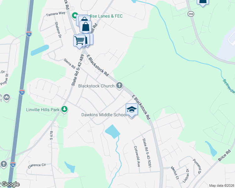 map of restaurants, bars, coffee shops, grocery stores, and more near 106 Old Farm Road in Moore