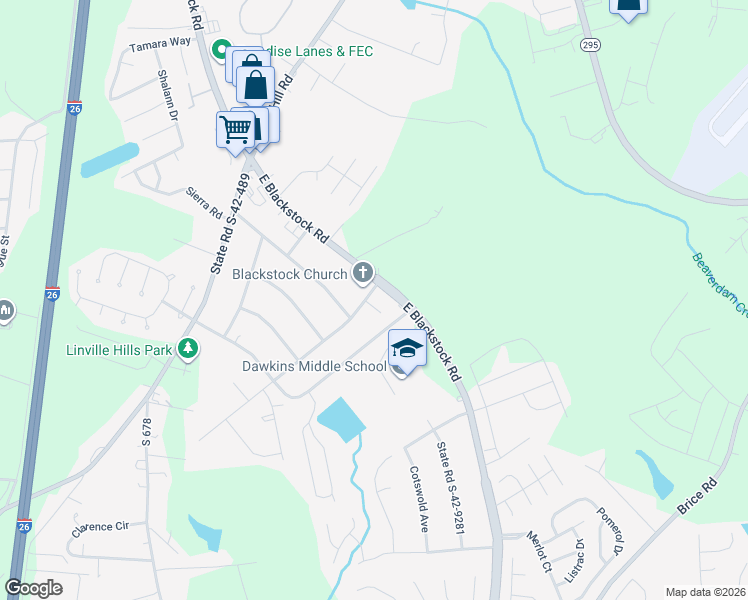 map of restaurants, bars, coffee shops, grocery stores, and more near 1126 East Blackstock Road in Moore