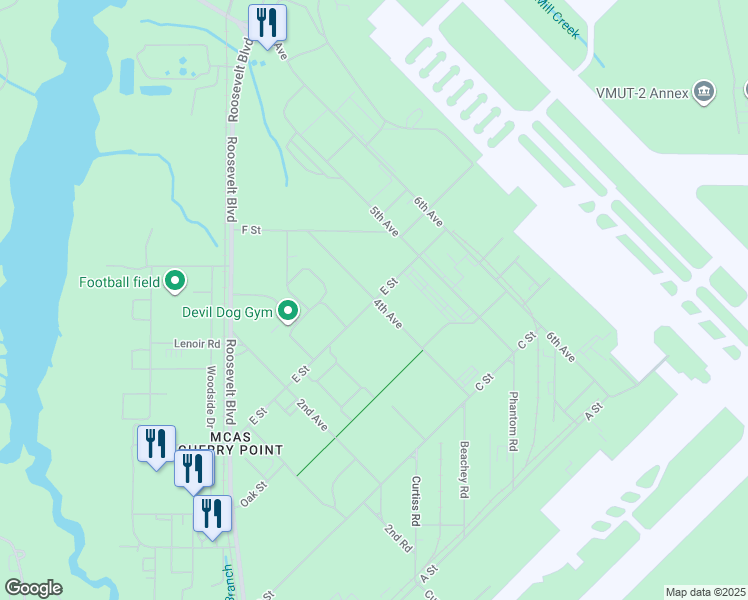 map of restaurants, bars, coffee shops, grocery stores, and more near in Marine Corps Air Station Cherry Point