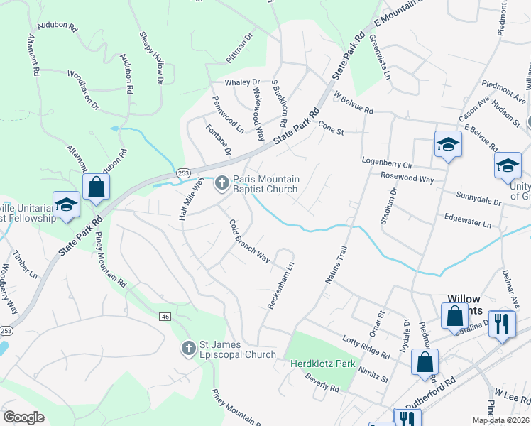 map of restaurants, bars, coffee shops, grocery stores, and more near 100 Half Mile Way in Greenville