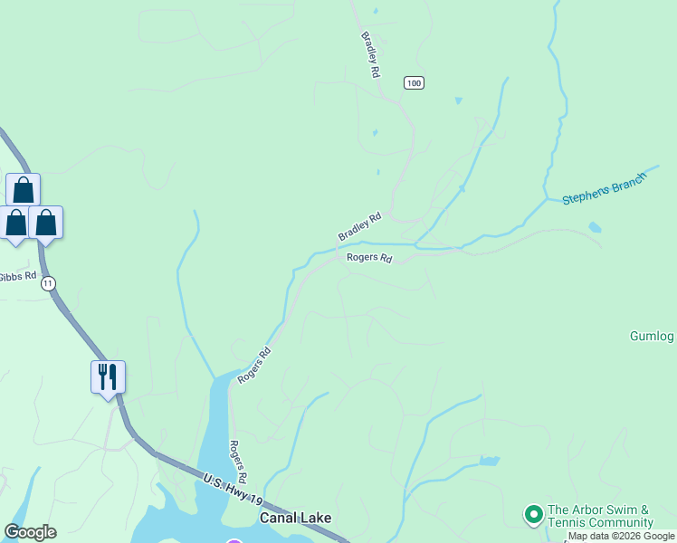 map of restaurants, bars, coffee shops, grocery stores, and more near 54 Pinehurst Road in Blairsville