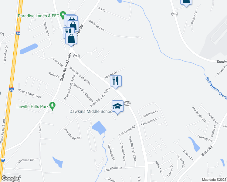 map of restaurants, bars, coffee shops, grocery stores, and more near 1126 East Blackstock Road in Moore