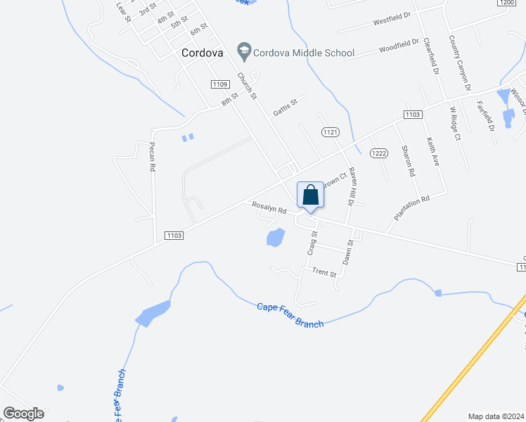 map of restaurants, bars, coffee shops, grocery stores, and more near 311 Rosalyn Road in Rockingham