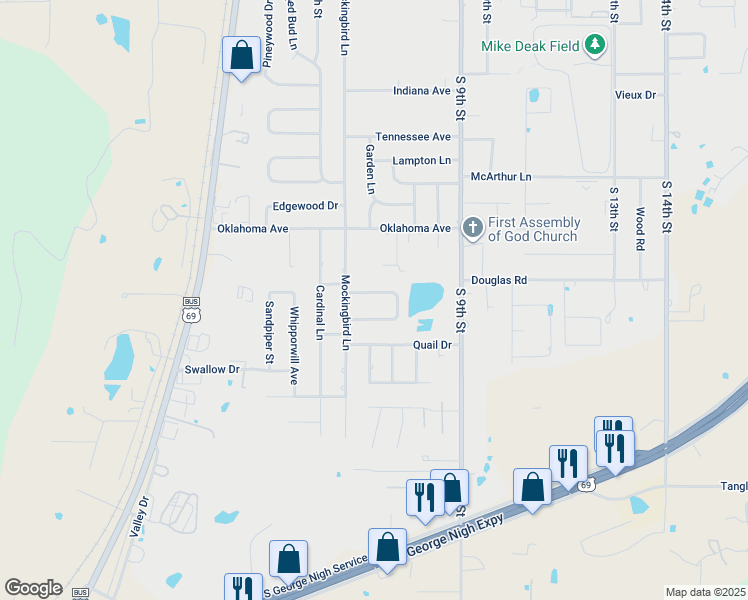 map of restaurants, bars, coffee shops, grocery stores, and more near 1903 Swan Lane in McAlester