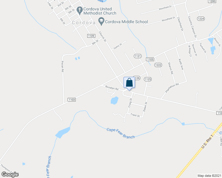 map of restaurants, bars, coffee shops, grocery stores, and more near 311 Rosalyn Road in Rockingham