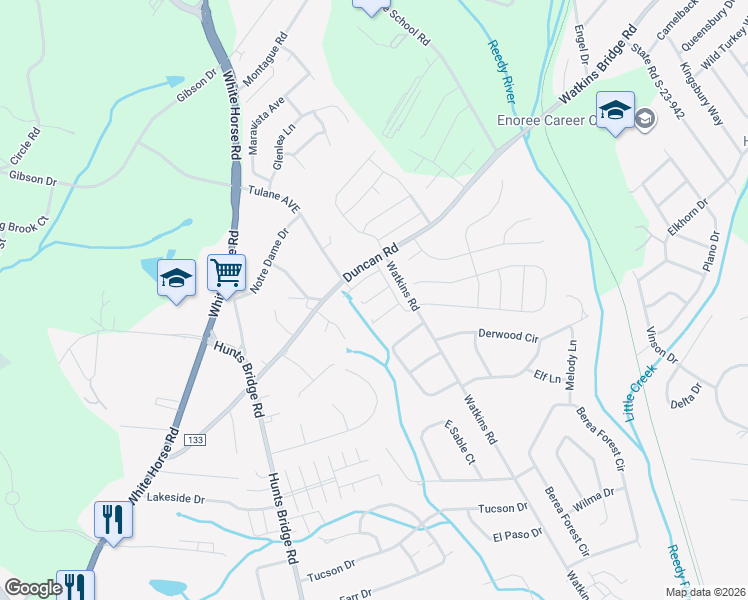 map of restaurants, bars, coffee shops, grocery stores, and more near 538 Duncan Road in Greenville