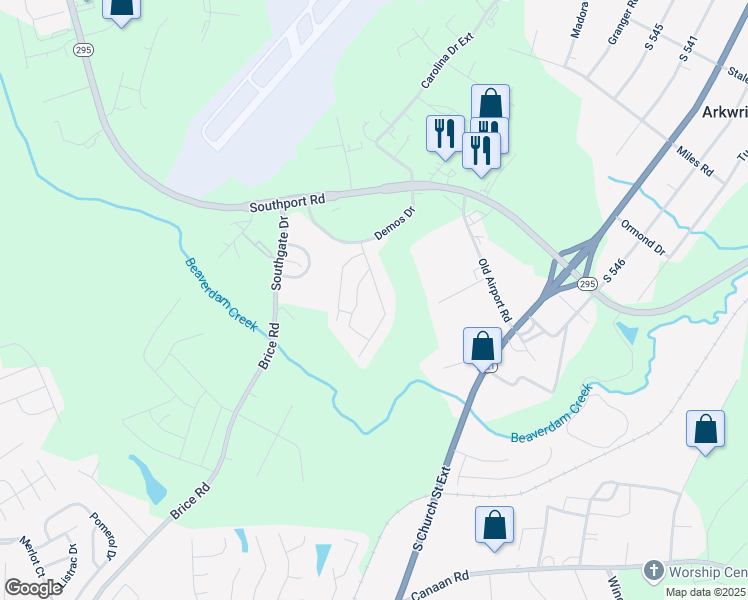 map of restaurants, bars, coffee shops, grocery stores, and more near 150 Evans Dr in Roebuck