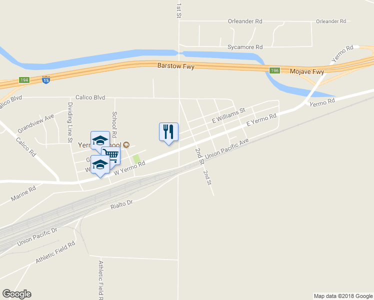 map of restaurants, bars, coffee shops, grocery stores, and more near 134 East Yermo Road in Yermo