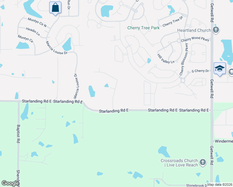 map of restaurants, bars, coffee shops, grocery stores, and more near 2262 Star Landing Road East in Southaven