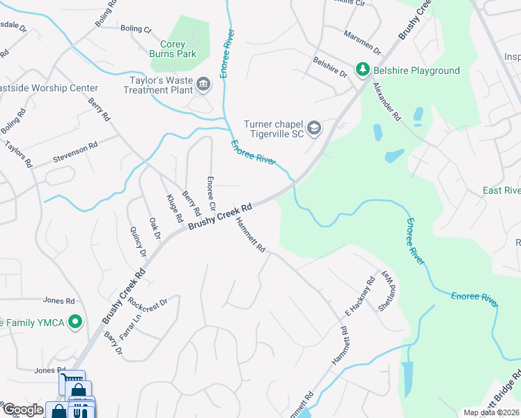 map of restaurants, bars, coffee shops, grocery stores, and more near 2816 Brushy Creek Road in Greer