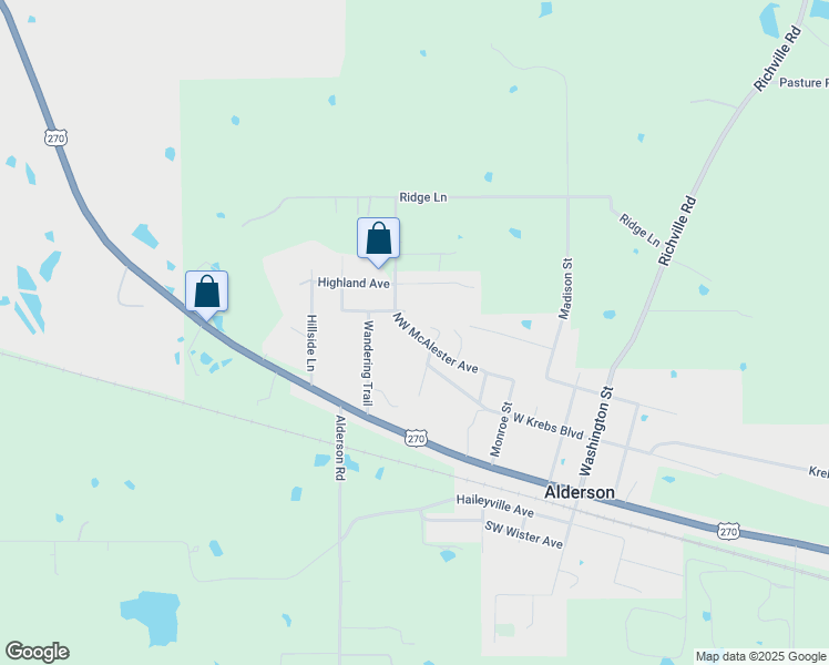 map of restaurants, bars, coffee shops, grocery stores, and more near Northwest McAlester Avenue in McAlester