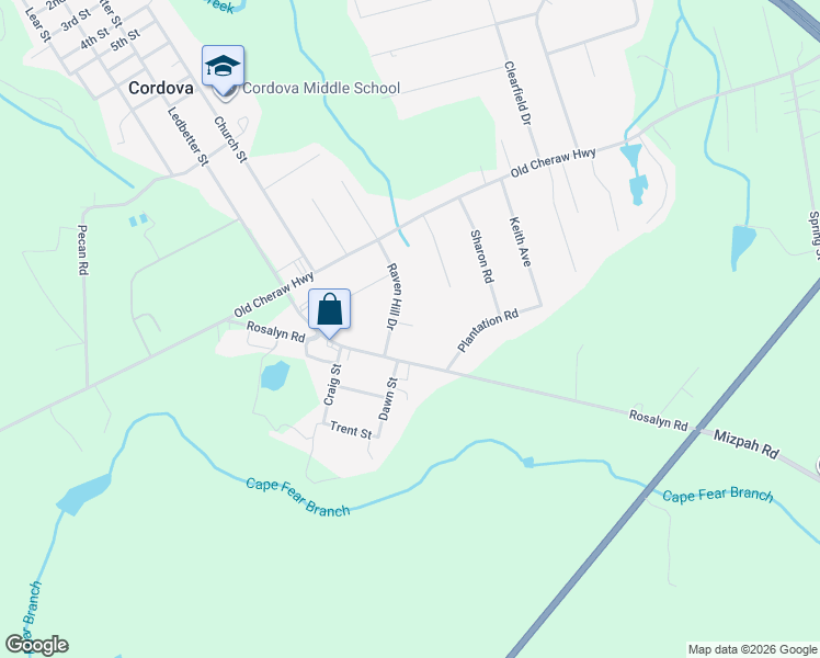 map of restaurants, bars, coffee shops, grocery stores, and more near 112 Blue Bird Court in Rockingham