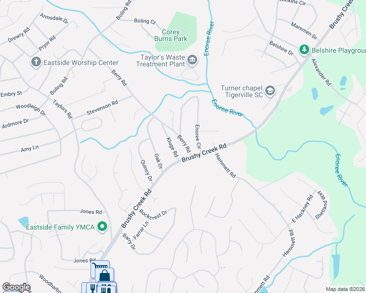 map of restaurants, bars, coffee shops, grocery stores, and more near 105 Berry Road in Greer
