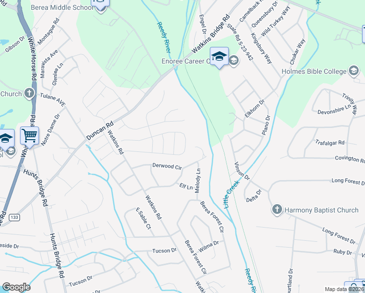 map of restaurants, bars, coffee shops, grocery stores, and more near 103 Sharon Drive in Greenville