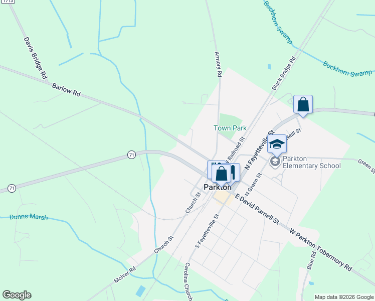map of restaurants, bars, coffee shops, grocery stores, and more near 191 3rd Street in Parkton