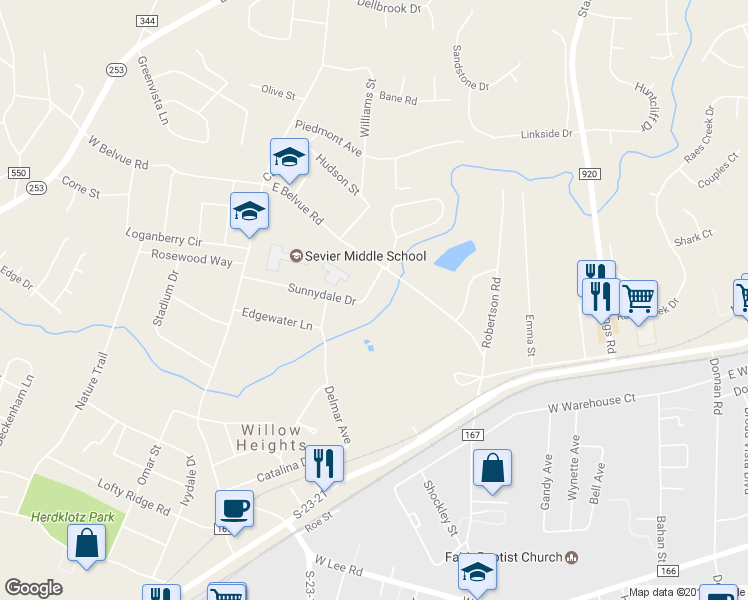 map of restaurants, bars, coffee shops, grocery stores, and more near 222 Sunnydale Drive in Greenville