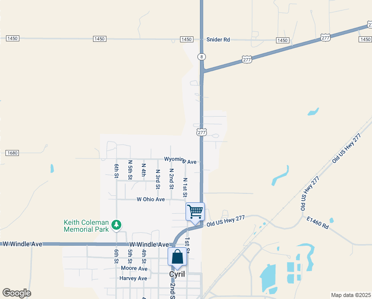 map of restaurants, bars, coffee shops, grocery stores, and more near 736 North 2nd Street in Cyril