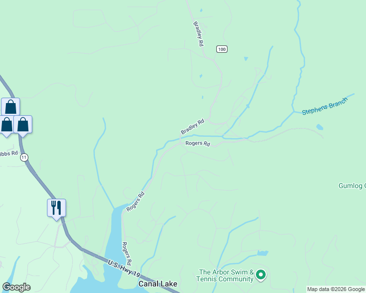 map of restaurants, bars, coffee shops, grocery stores, and more near 54 Pinehurst Road in Blairsville