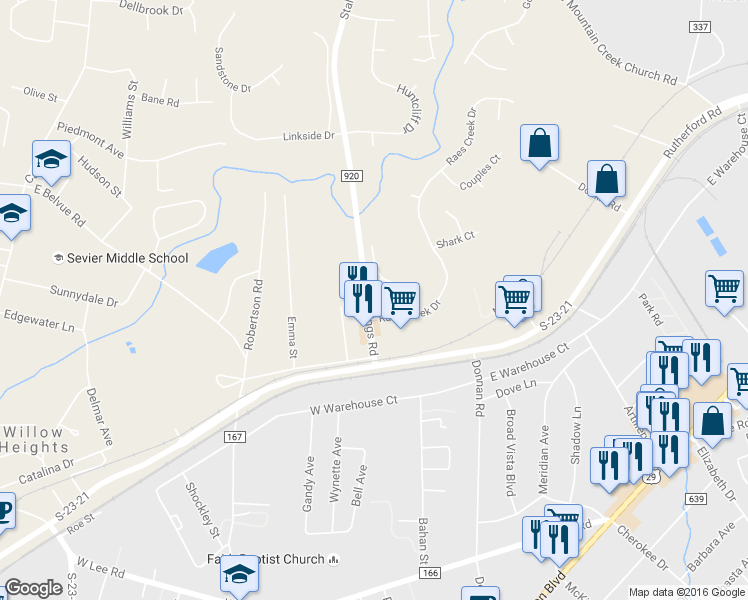 map of restaurants, bars, coffee shops, grocery stores, and more near 102 Greenview Circle in Greenville