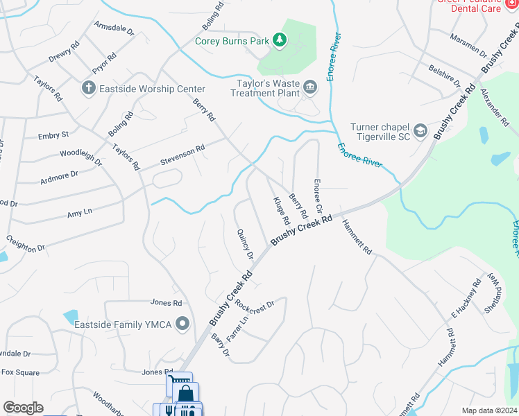 map of restaurants, bars, coffee shops, grocery stores, and more near 116 Oak Drive in Greer