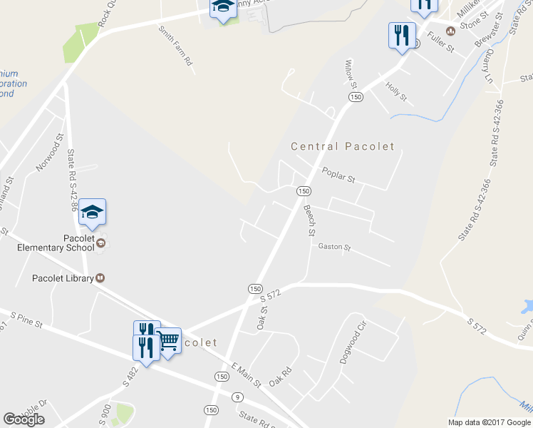 map of restaurants, bars, coffee shops, grocery stores, and more near 161 Walnut Street in Pacolet
