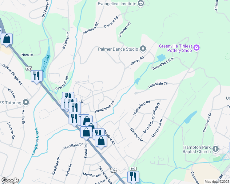 map of restaurants, bars, coffee shops, grocery stores, and more near 15 Tennwood Drive in Greenville