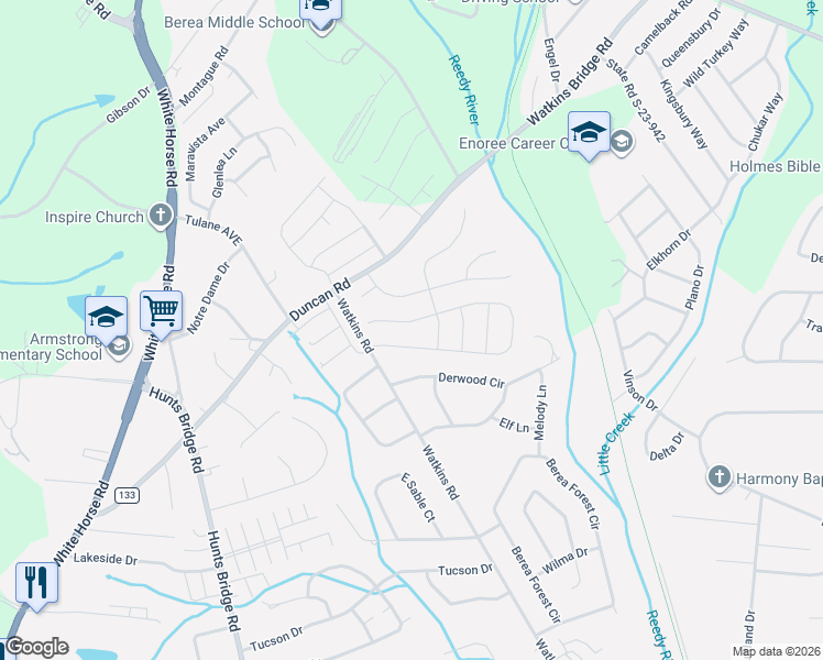 map of restaurants, bars, coffee shops, grocery stores, and more near 3 Maplestead Farms Court in Greenville