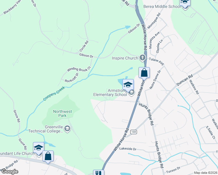 map of restaurants, bars, coffee shops, grocery stores, and more near 98 Trammell Road in Greenville