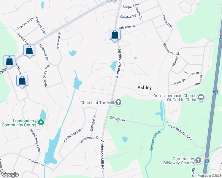 map of restaurants, bars, coffee shops, grocery stores, and more near 4304 Anderson Mill Road in Moore