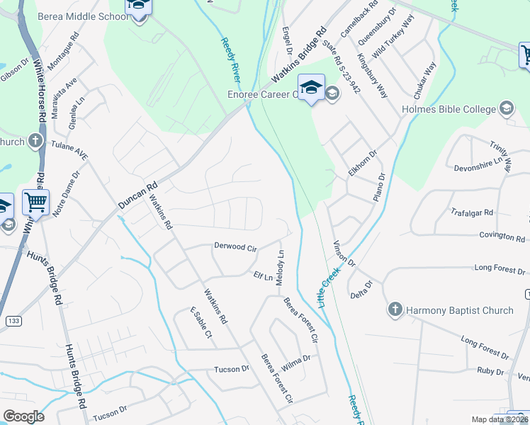 map of restaurants, bars, coffee shops, grocery stores, and more near 103 Sharon Drive in Greenville