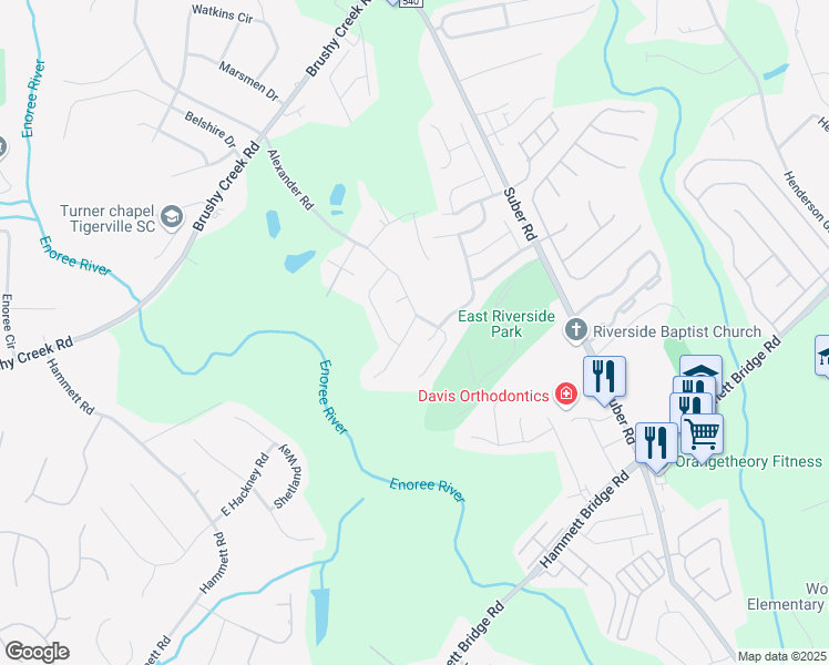 map of restaurants, bars, coffee shops, grocery stores, and more near 505 Millervale Road in Greer