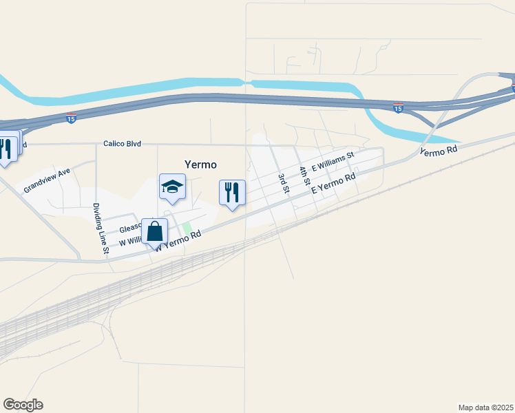 map of restaurants, bars, coffee shops, grocery stores, and more near 125 East Yermo Road in Yermo
