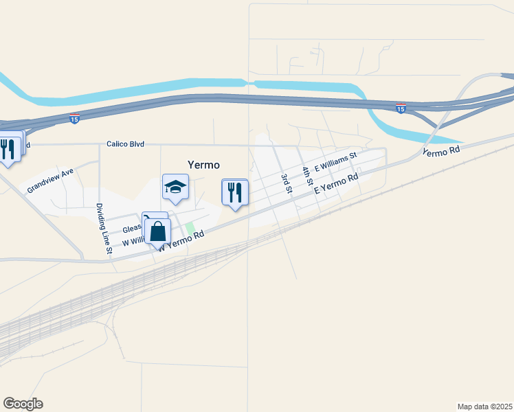 map of restaurants, bars, coffee shops, grocery stores, and more near 134 East Yermo Road in Yermo